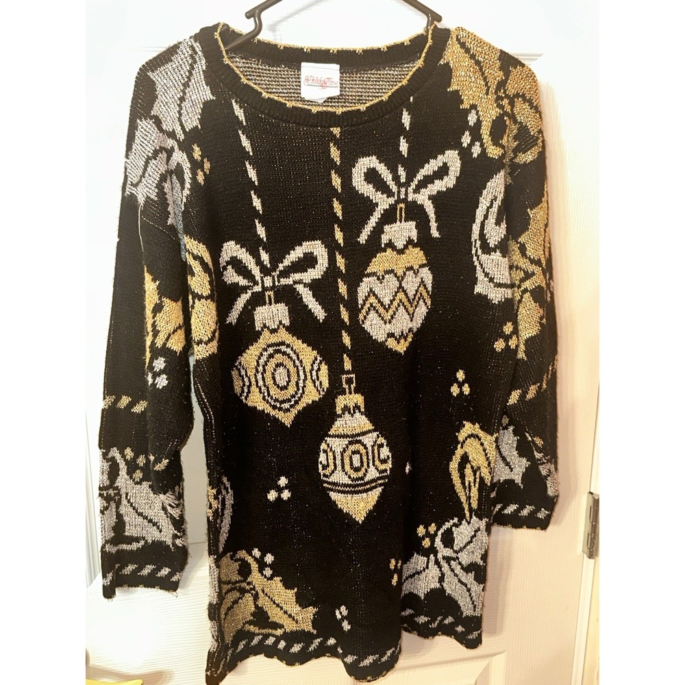 Holiday Time Women's Black Knitted Christmas Sweater Size Medium